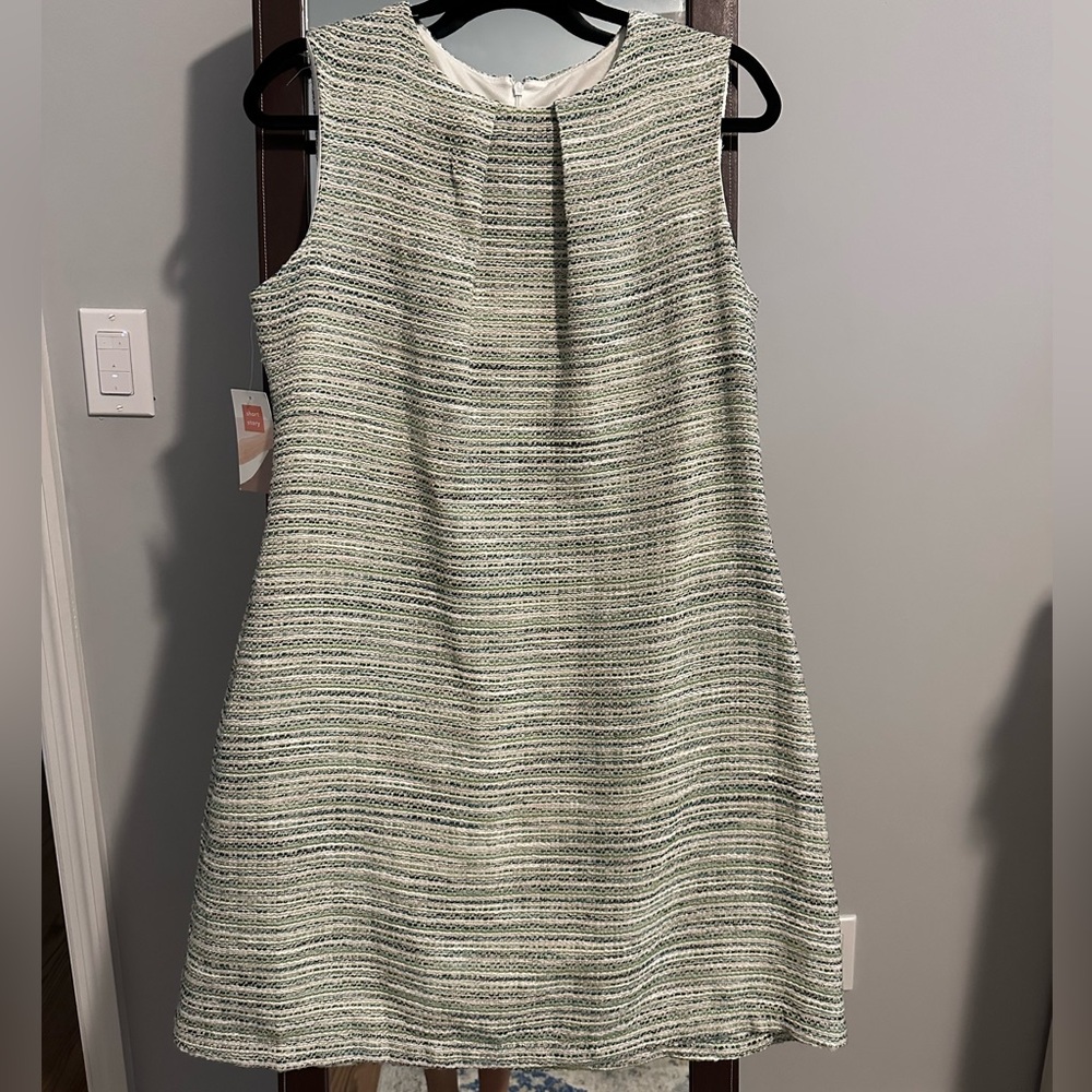 Green and White Tweed Shift A-Line Mini Dress